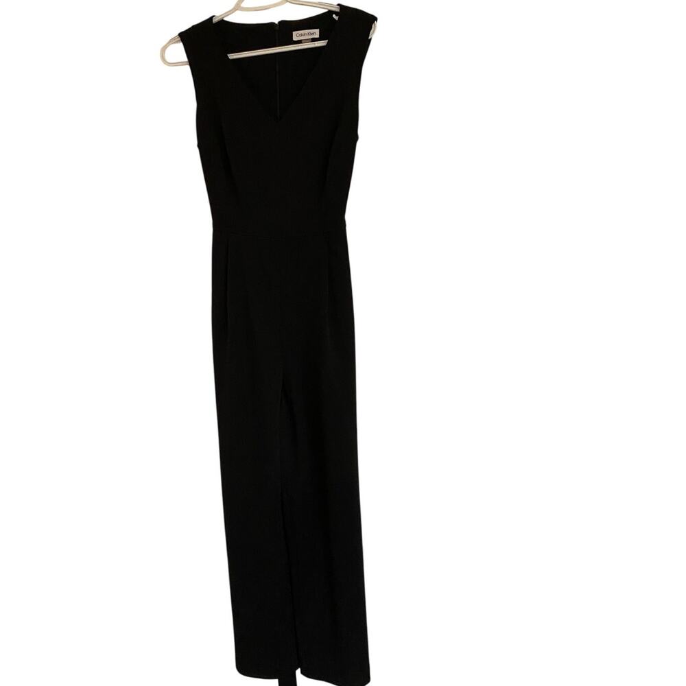 Calvin Klein Womens Size 8 Black Sleeveless V Neck Belted Jumpsuit - Picture 6 of 9